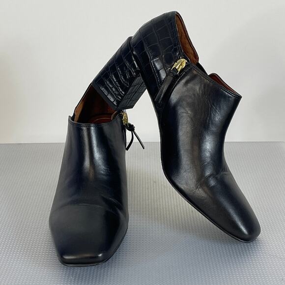 Vionic Linda Black Leather Croc Embossed Detail Ankle Heeled Bootie Size 8 - Picture 5 of 10